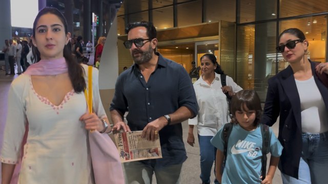 Saif Ali Khan, Kareena Kapoor, Sara, Taimur & Jeh Snapped At Mumbai Airport - The Nawabs Of B-Town