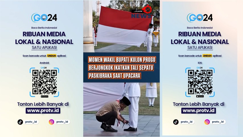 Momen Wakil Bupati Kulon Progo Berjongkok Ikatkan Tali Sepatu Paskibraka saat Upacara