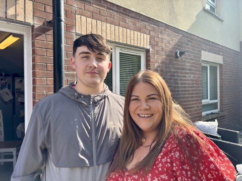 Derry mother and son Erin Carlin and Declan Kelly-Carlin singing The Fields of Athenry