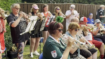 Sporting themed music, Soul Limbo, used on BBC Cricket, played by Hampshire Harlequins during Bandamonium in Devon, video Alan Quick IMG_0487