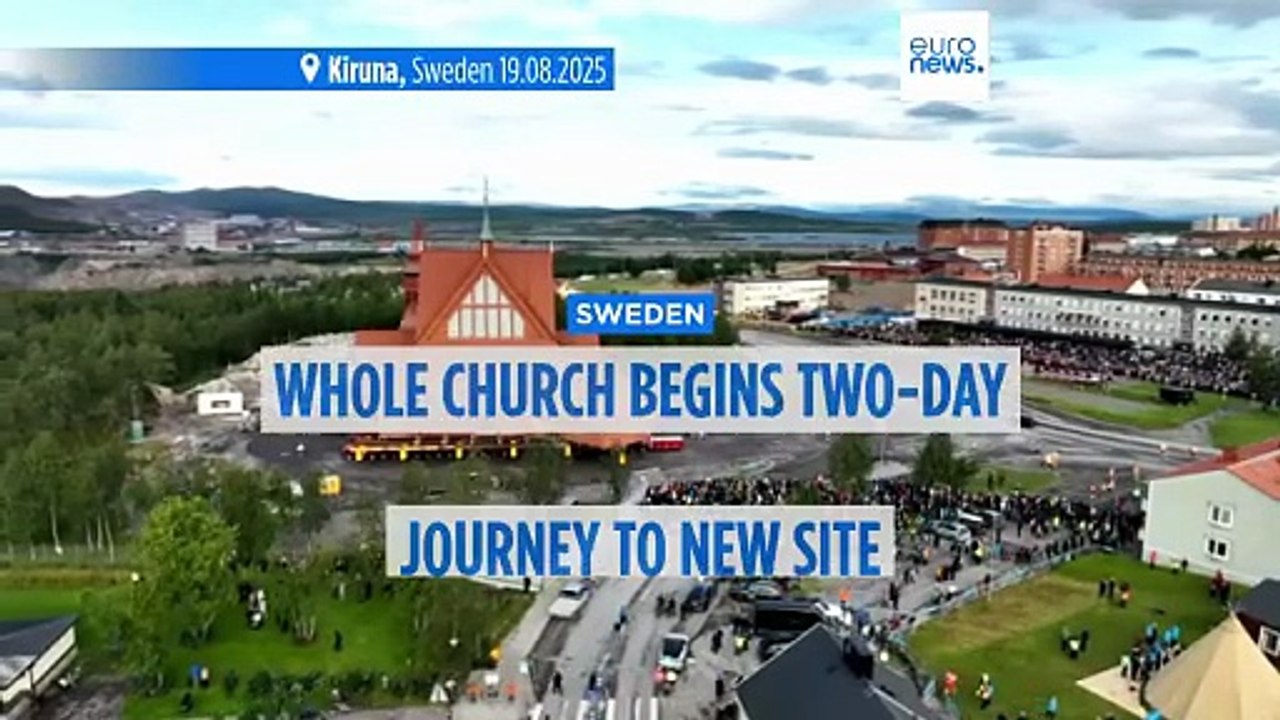 Historic Swedish church transported on trailers to avoid being swallowed by mine