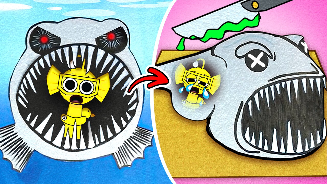 Save Bailey from Shark! *Incredibox Sprunki Gamebook & Fun Paper Crafts*