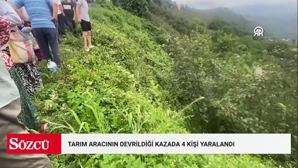Tarım aracının devrildiği kazada 4 kişi yaralandı