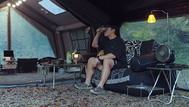 1000103918Extreme Camping in Heavy Rain with My Dog. 2-Room Inflatable Tent. Sound of Rain ASMR