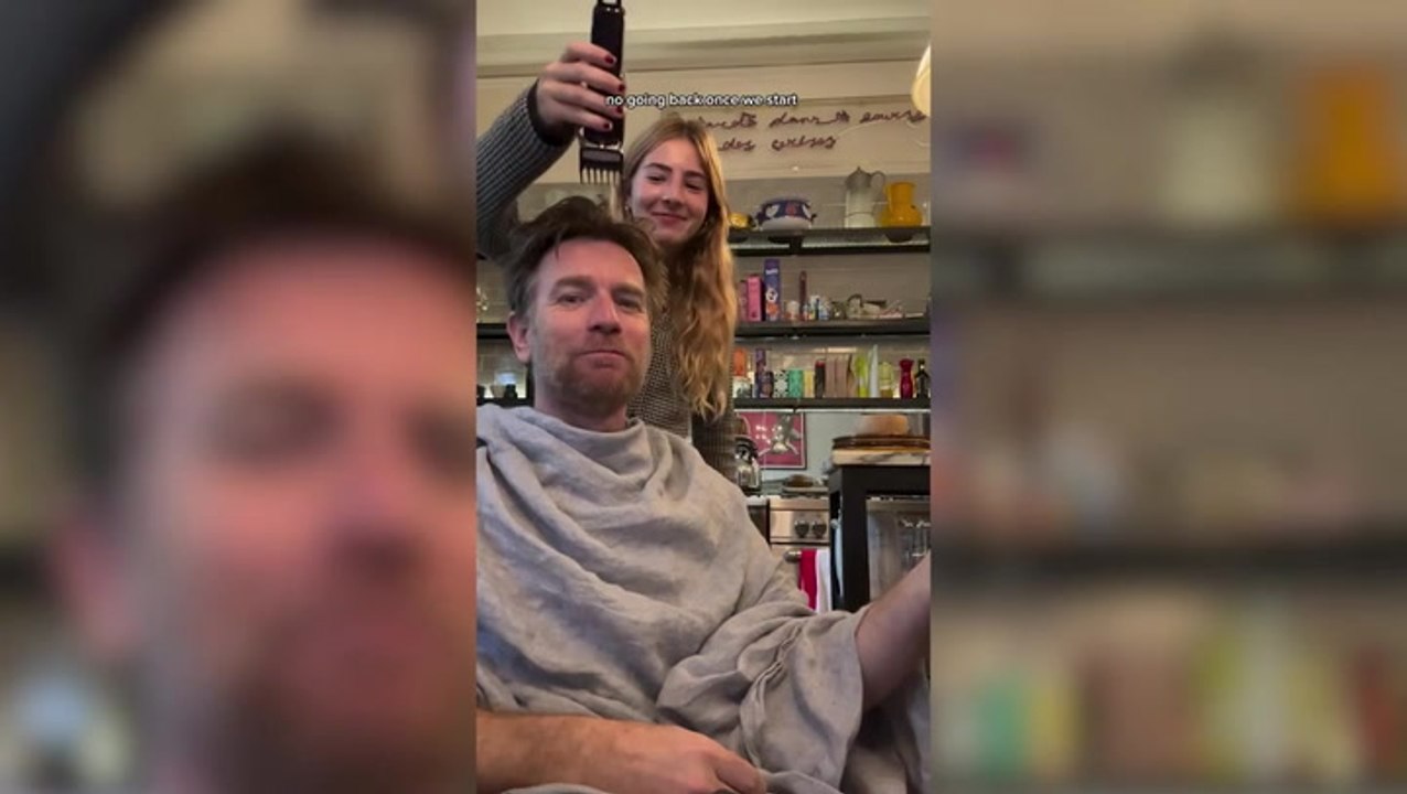 Ewan McGregor channels Trainspotting character as he braves the shave for cancer charity