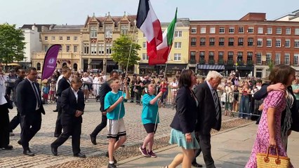 The main procession makes its way into Exeter Cathedral, including the Lord Mayor, the rugby teams and many more, video Exeter Diocese, Alan Quick