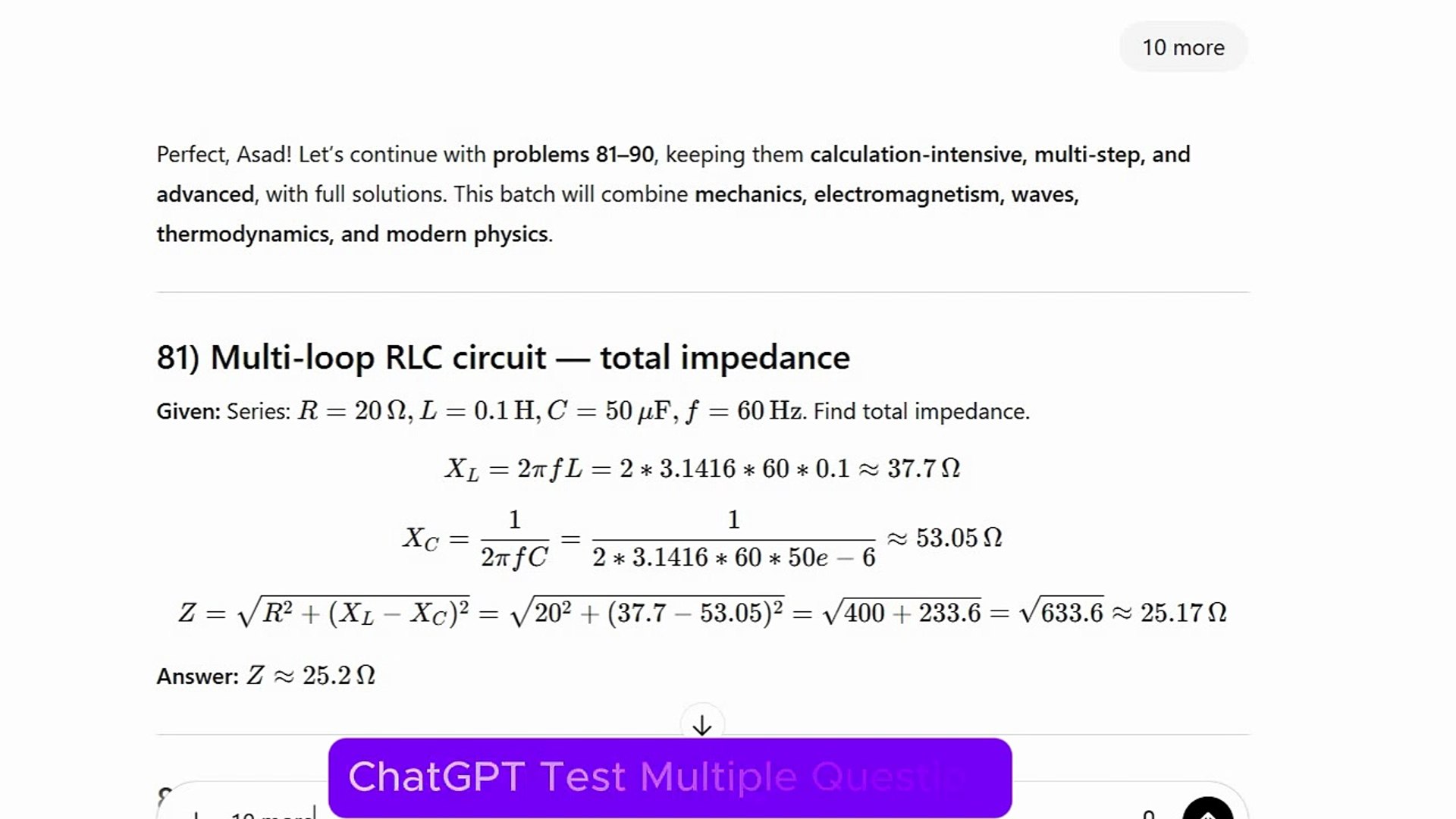 ChatGPT Test Multiple Question at a time