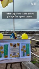Peter Capararo does a dip for Daffodil Day August 2025