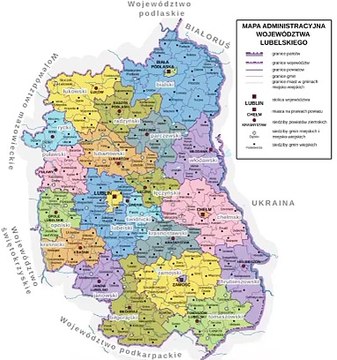 Map of Lublin Voivodeship. Peta Provinsi Lublin. Lublin Voivodeship Map. Mapa województwa lubelskiego. Carte de la voïvodie de Lublin. Mapa del voivodato de Lublin. Mappa del Voivodato di Lublino. Karte der Woiwodschaft Lublin. Mapa Lublinského vojvodství