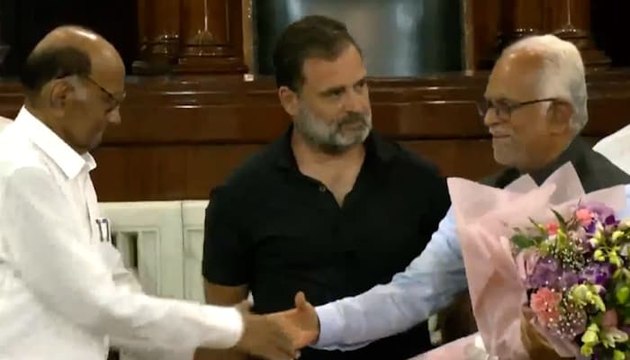 INDIA Bloc Meets VP Candidate B. Sudershan Reddy At Samvidhan Sadan