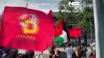 Manifestanti criticano Trump per guerra a Gaza e dazi commerciali in Brasile