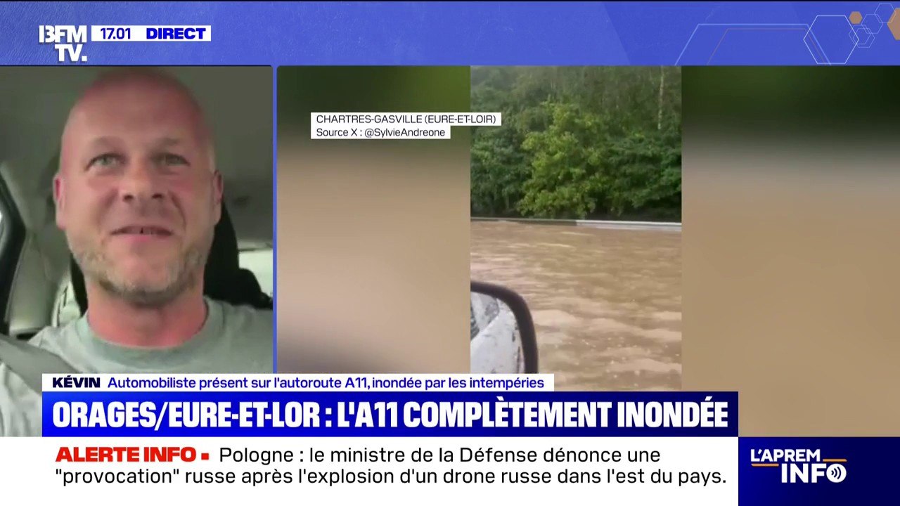 Orages et inondations: "on est resté bloqué pendant une heure", raconte un automobiliste sur l'autoroute A11