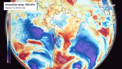 Pronóstico de anomalía de temperatura a 850 hPa: Miercoles 20 de Agosto