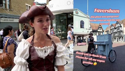 A busker is turning heads with her piano bike.