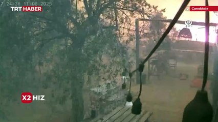 Çanakkale'deki orman yangınının ilerleme hızı güvenlik kamerasına yansıdı