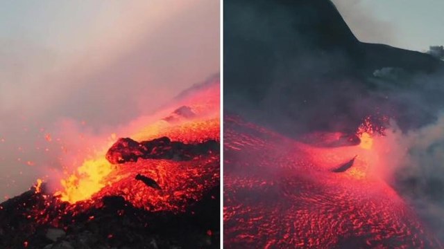 Il drone in volo sopra l'Etna tra crateri e fiumi di lava: le immagini spettacolari