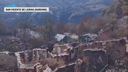La aldea orensana de San Vicente de Leiras tras el paso del incendio