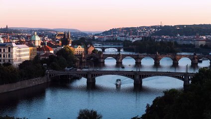 Stunning Prague Skyline at Twilight with Charles Bridge - 4K