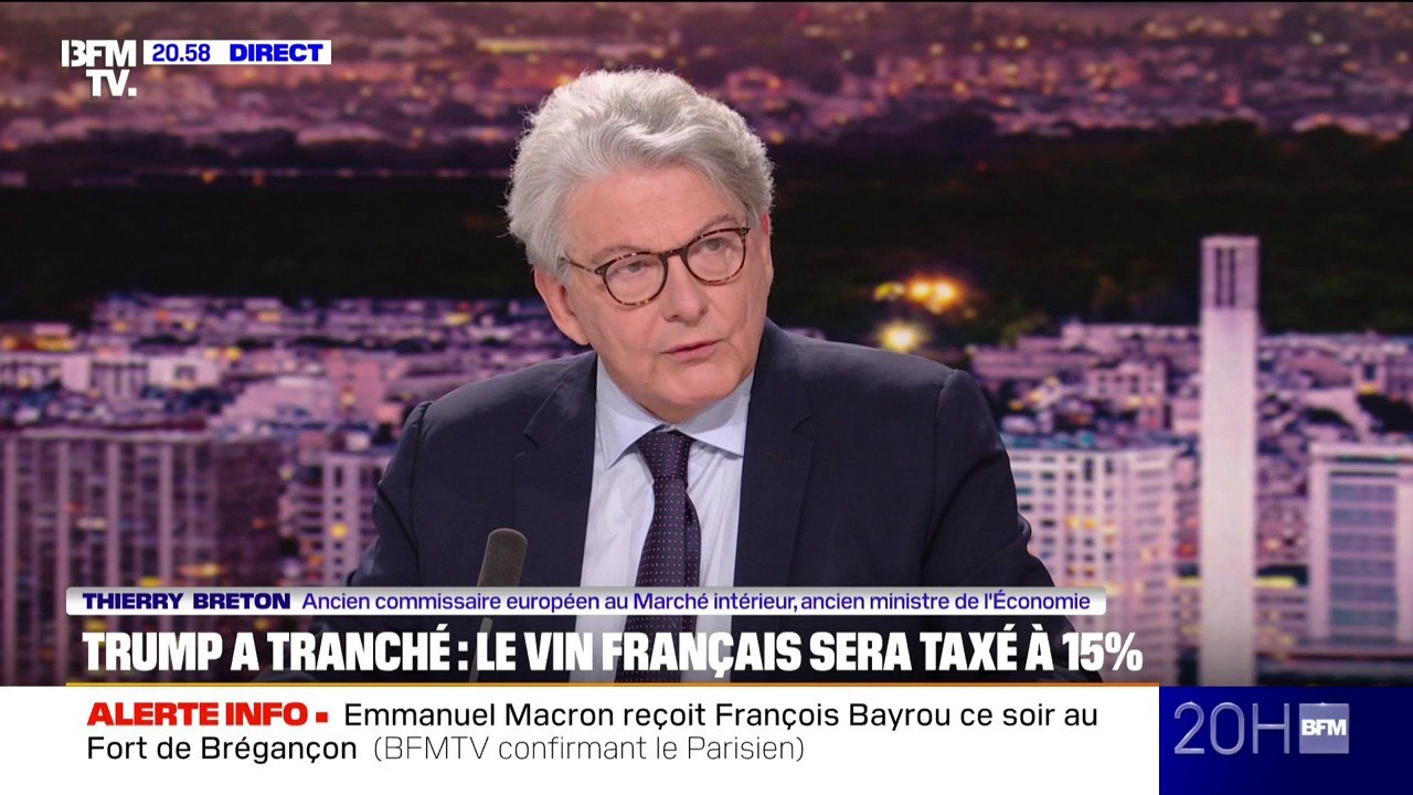 Droits de douane: "On ne peut pas se satisfaire du fait qu'on n'ait que 15 %", dénonce Thierry Breton, ancien commissaire européen au Marché intérieur et ancien ministre de l'Économie