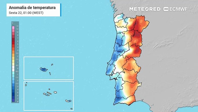 Mudanças no padrão atmosférica causará amplitudes nas temperaturas máximas até 6 ºC, entre esta sexta-feira e domingo, em Portugal Continental