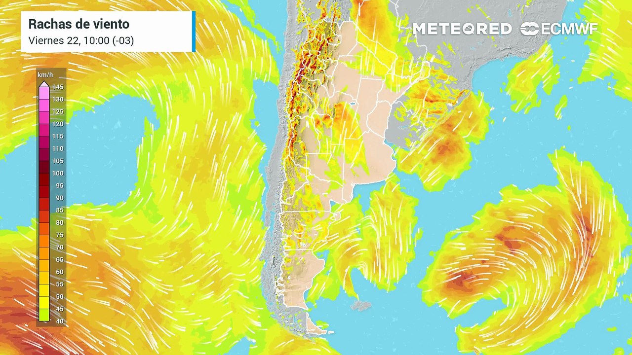 Entre el sábado 23 y el domingo 24 Argentina tendrá muy fuertes vientos con ráfagas de más de +100 km/h en estas provincias