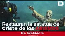 Policía y bomberos restauran el Cristo de los Abismos en Italia, el cual lleva sumergido 70 años