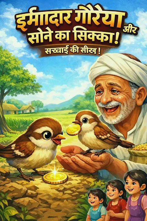 ईमानदार गौरैया और सोने का सिक्का | बच्चों के लिए नैतिक कहानी