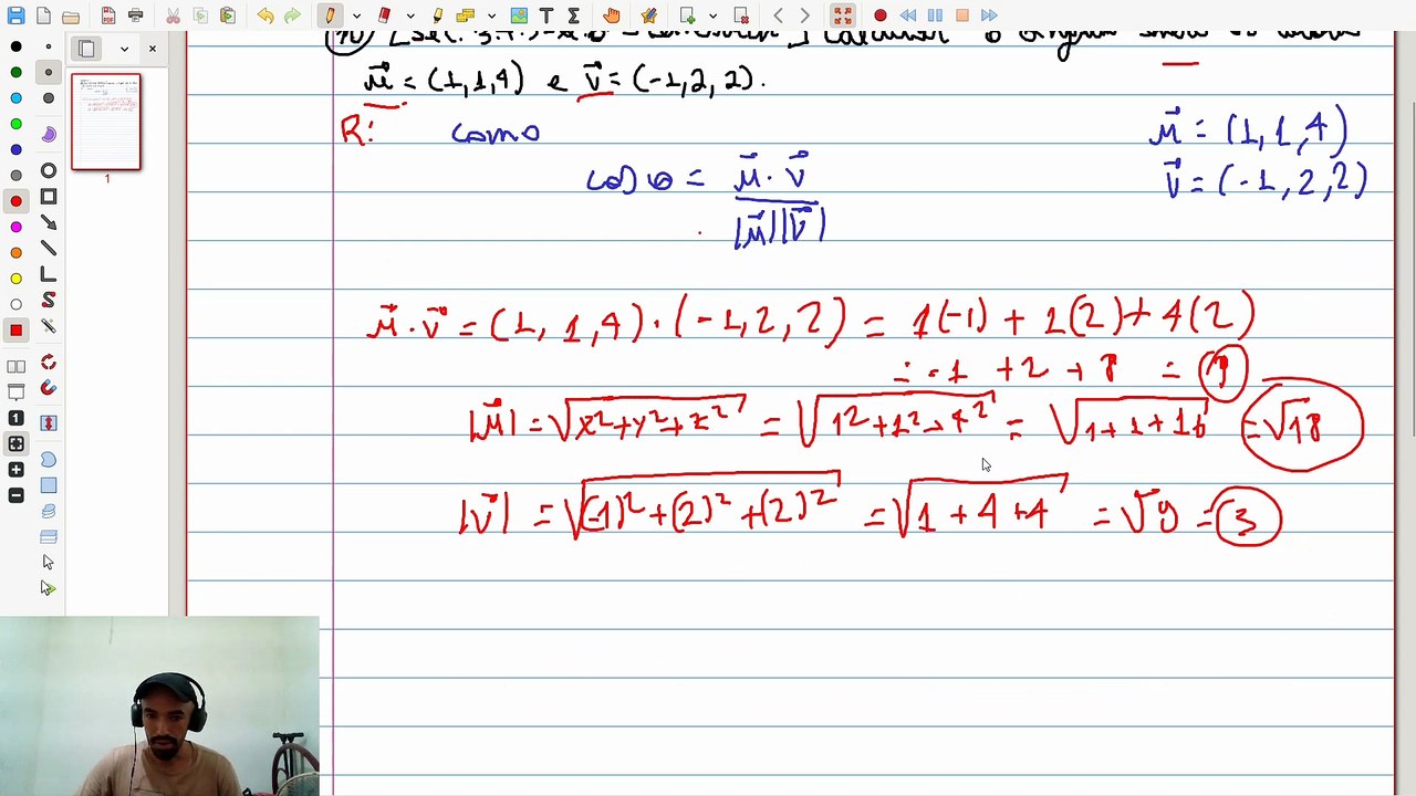 (Exercício 10)[Sec. 3.4.3 - Q.6 - Steinbruch]Calcular o ângulo entre os vetores u e v |VET&GEO-A3.18