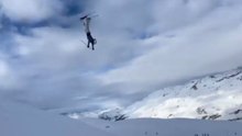 Skiing fail: Skier attempts a high-risk jump on snow but ends up in a fall