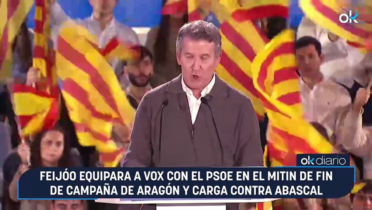 Feijóo equipara a Vox con el PSOE en el mitin de fin de campaña de Aragón y carga contra Abascal