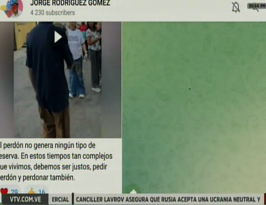 Jorge Rodríguez: En estos tiempos tan complejos que vivimos, debemos ser justos y perdonar
