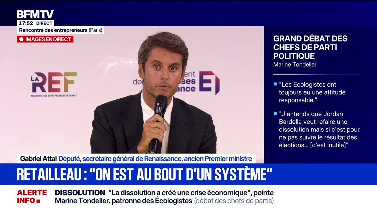 Face à la crise: "La France ne peut pas tourner en 2025 avec un modèle de 1945", lance Gabriel Attal, secrétaire général de Renaissance