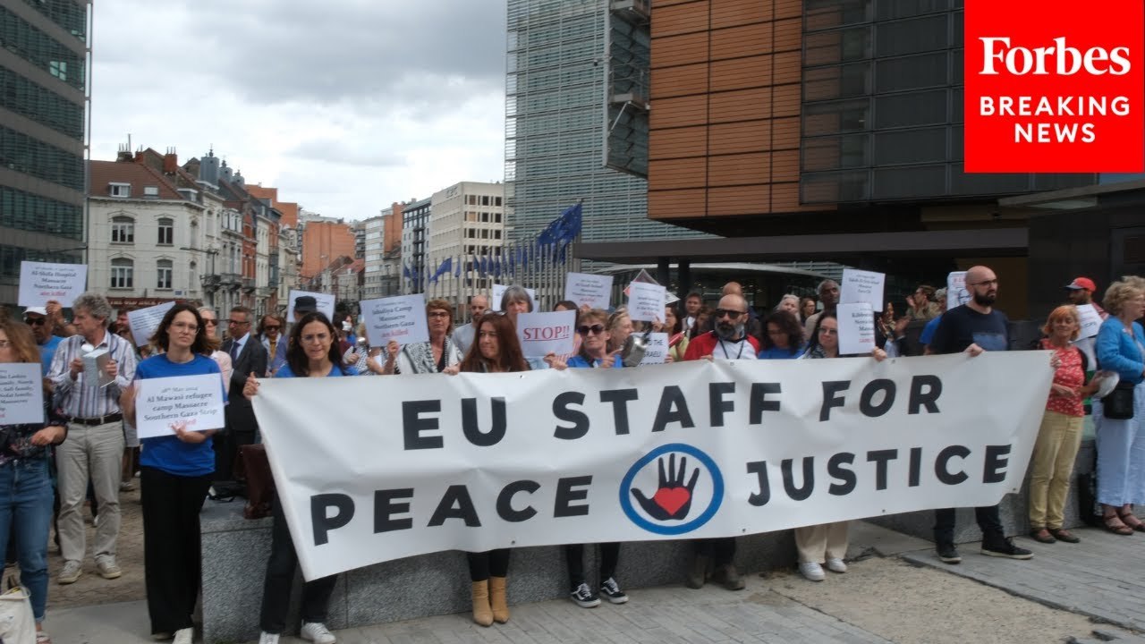 Dozens Of EU Civil Servants Hold Pro-Palestinian Demonstration In Brussels, Belgium