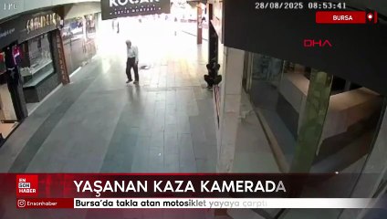 Bursa'da takla atan motosiklet yayaya çarptı