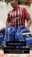 Mãe se surpreende com kit escolar dos filhos