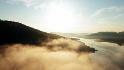 Drone Footage Of The Thick Fog On A Mountain Forest