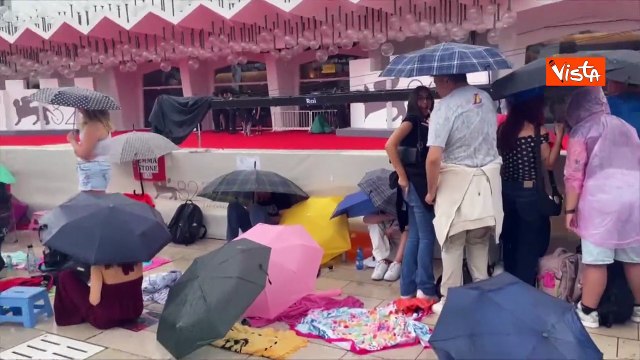 Venezia 82, la pioggia al Lido non ferma la Mostra, i fan in attesa del red carpet con gli ombrelli