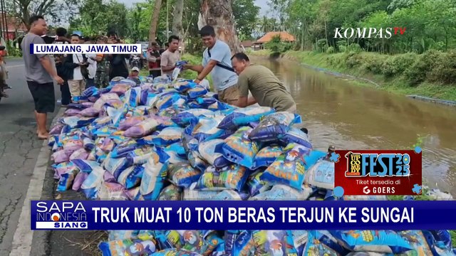 Kecelakaan Tunggal, Truk Muatan 10 Ton Beras Masuk Sungai di Lumajang | SAPA SIANG