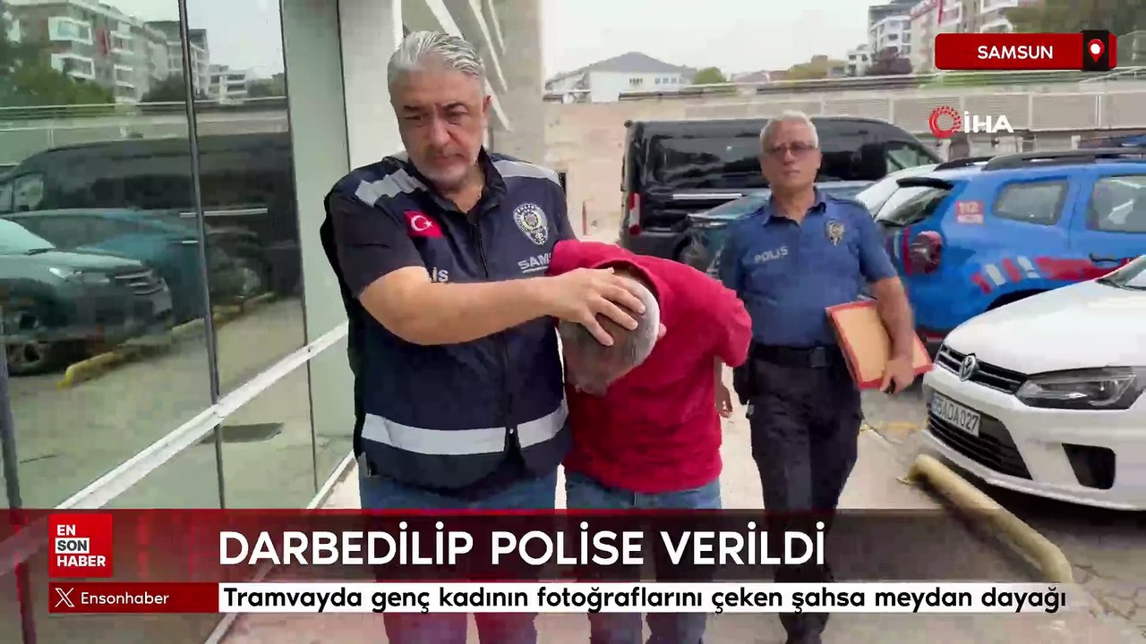 Samsun'da tramvayda genç kadının fotoğraflarını çeken şahsa meydan dayağı