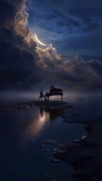 🎹 Piano in the Ocean Under Half Moon | Dreamy Night Sky Aesthetic 🌊✨ #shorts #viral #piano #music I #viral #trending #viralvideo #viralpost #reels