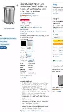 simplehuman 60 Liter Semi-Round Hands-Free Kitchen Step Stainless Steel Trash Can with Soft-Close Lid, Brushed