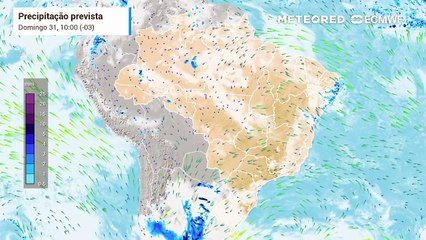 Domingo, 31 de agosto: precipitação, nebulosidade e vento