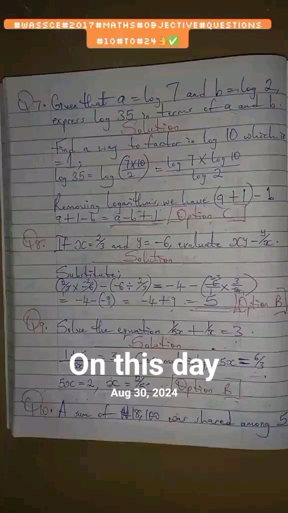 WASSCE question solutions that I posted on this day last year.#creatorsearchinsights#fyp#Whattowatch#Viral#2025