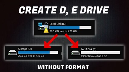 How to Create New D, E Drive Partition in Windows 11/10 (2025) - No Data Loss. PC Has Only C drive