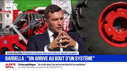 Crise politique: "Je crois qu'on arrive au bout d'un système", estime Jordan Bardella, président du RN