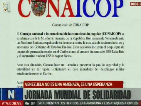 Conaicop respalda denuncia de Venezuela contra agresiones hostiles y amenazas de EE. UU.