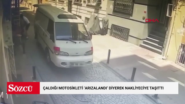 Beşiktaş'ta şüphelinin çaldığı motosikleti 'arızalandı' diyerek nakliyeciye taşıttığı anlar kamerada