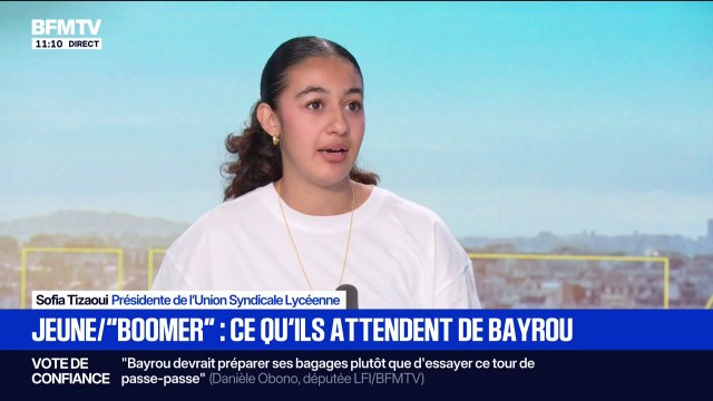 Interview de François Bayrou sur BFMTV: On voudrait qu'il annonce que la jeunesse va arrêter de payer et subir la dette française , fustige Sofia Tizaoui, présidente de l'Union Syndicale Lycéenne