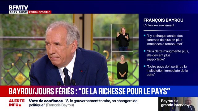 Jours fériés supprimés: Je pense que ça pourrait être un (seul jour), sans difficulté , affirme François Bayrou