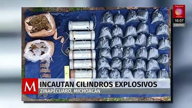 Autoridades aseguran cilindros explosivos, pólvora y droga en Michoacán